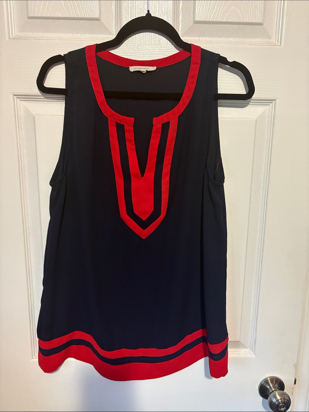 41 Hawthorne Navy and Red Sleeveless Tunic Top